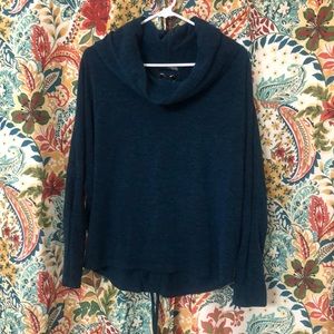 Cowl neck, teal, tie down the back sweater
